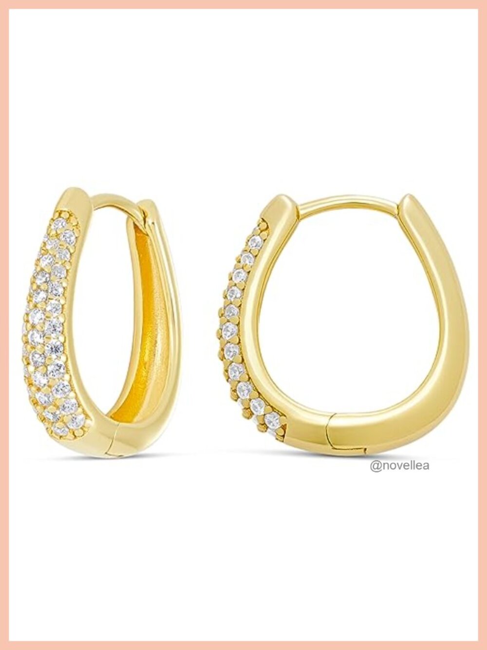 Sterling Silver Pave Cubic Zirconia Oval Hoop Earrings 14K Gold Plated